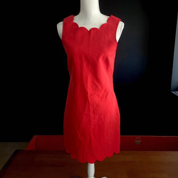 J CREW Red Scalloped Cocktail Dress Size US 6 - Picture 1 of 9